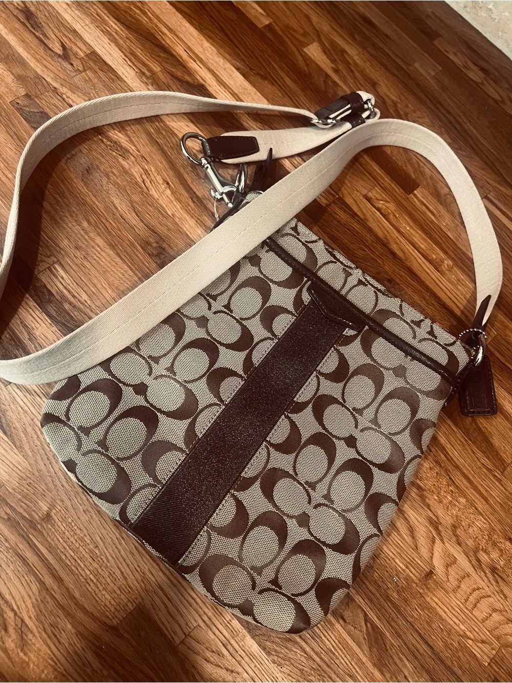 Coach Signature Jacquard Crossbody Bag in Brown/Khaki